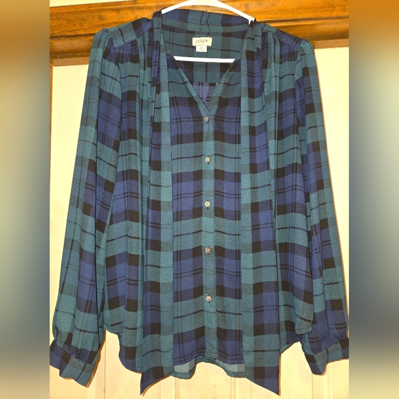 J. Crew Womens Blue/Green Plaid Blouse - Picture 7 of 10